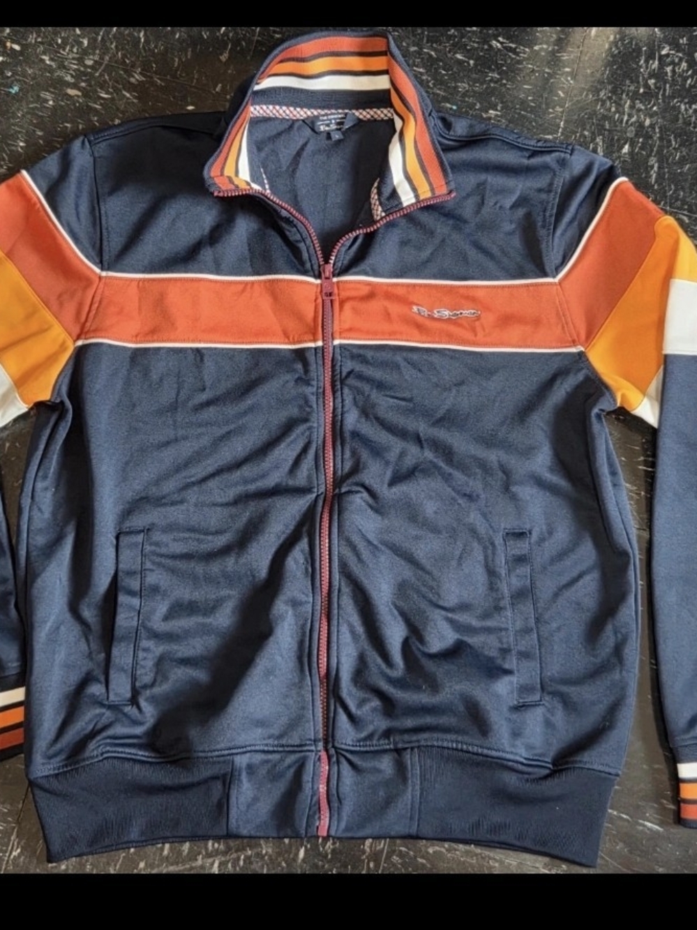 Ben Sherman Navy Zip-Up Jacket with Orange and White Stripes